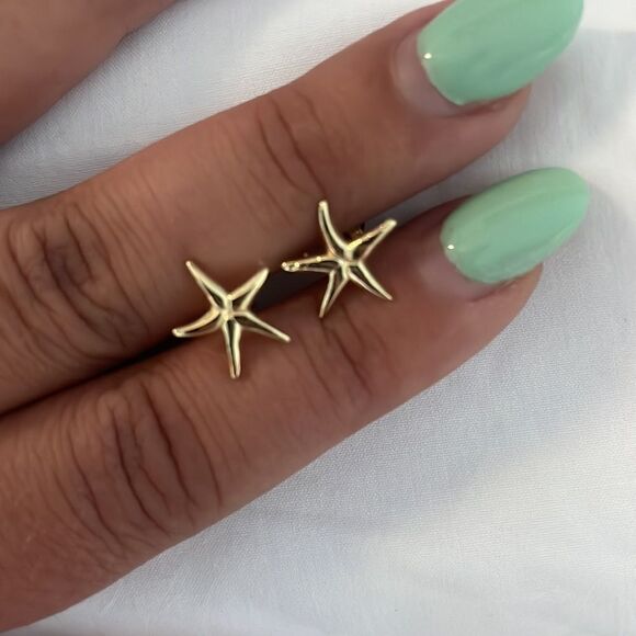 Gold starfish earrings - Picture 3 of 4